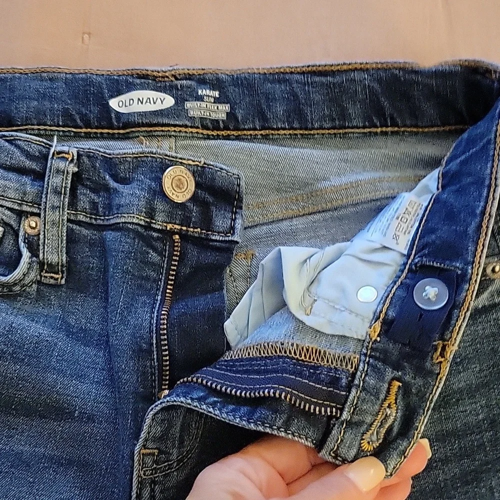 Adjustable Waist Distressed Jeans